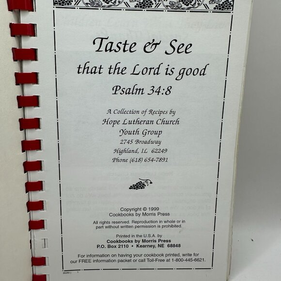 Vintage Taste & See Cook Book By Hope Lutheran Church Youth Group - Picture 3 of 4